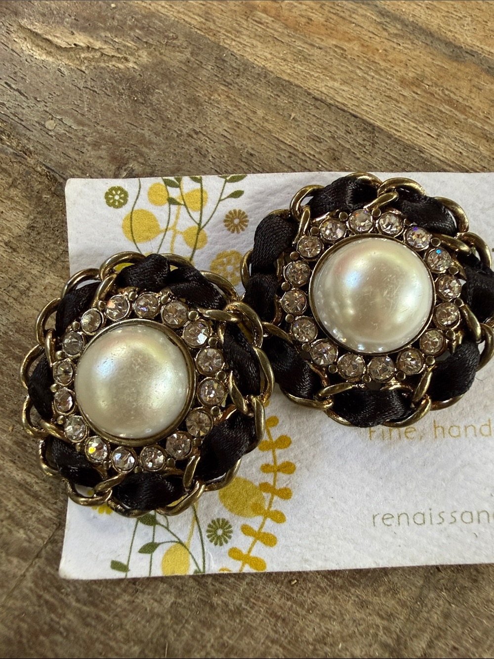 Classic Pearl and Rhinestone Statement Clip-On Earrings in Black and Gold